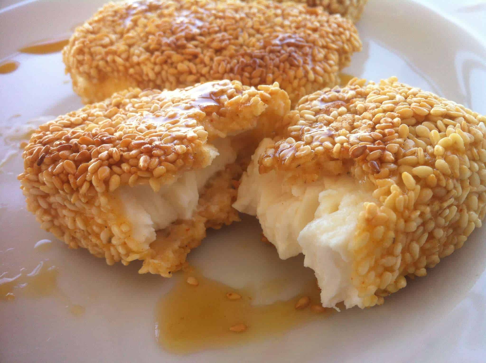 Fried Feta With Honey And Sesame Seeds Recipe My Greek Dish