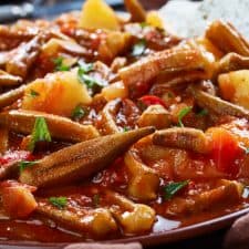 Greek Okra stew recipe with Tomatoes Bamies Laderes