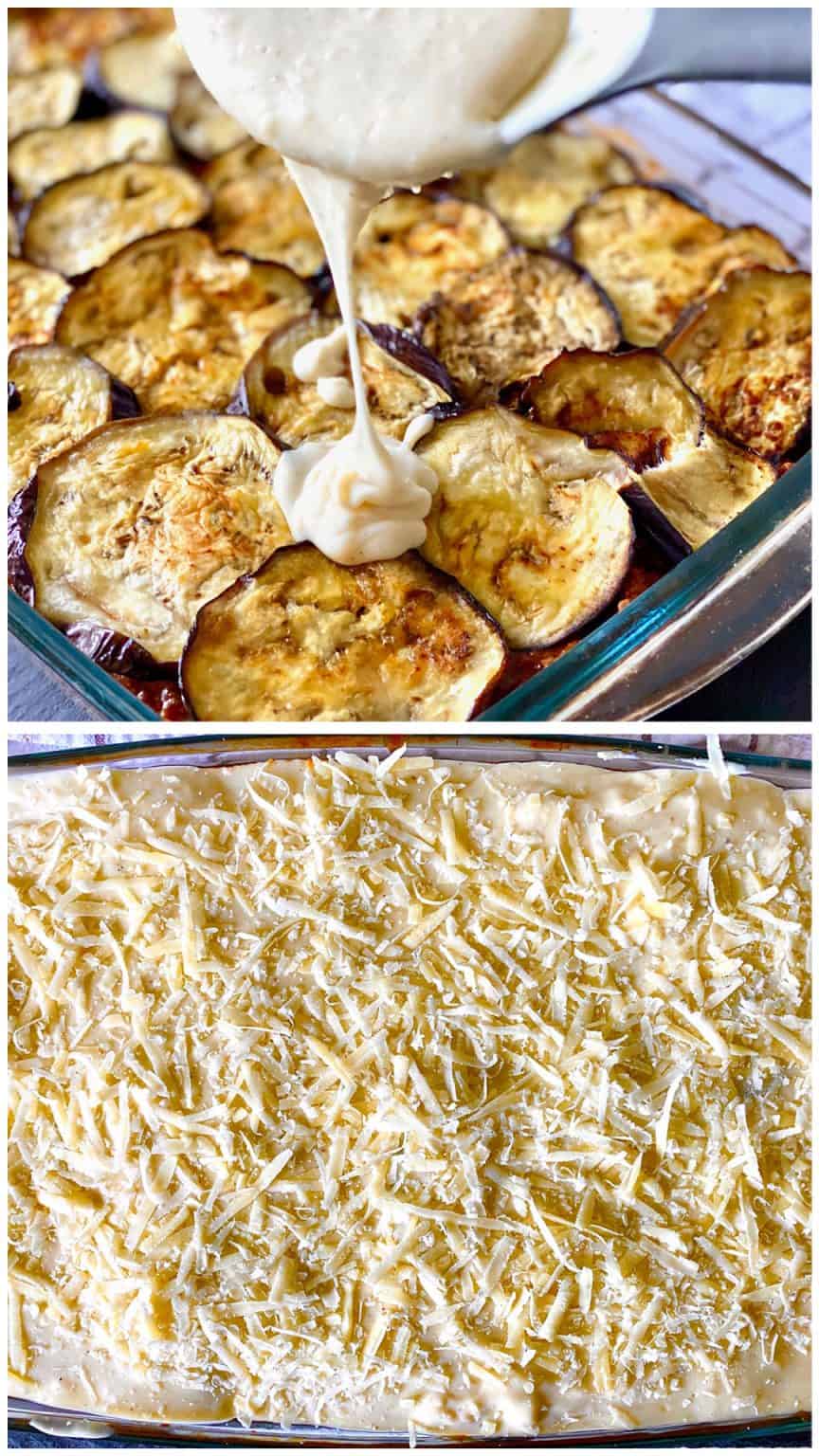 Traditional Moussaka recipe with eggplants (aubergines) and potatoes ...