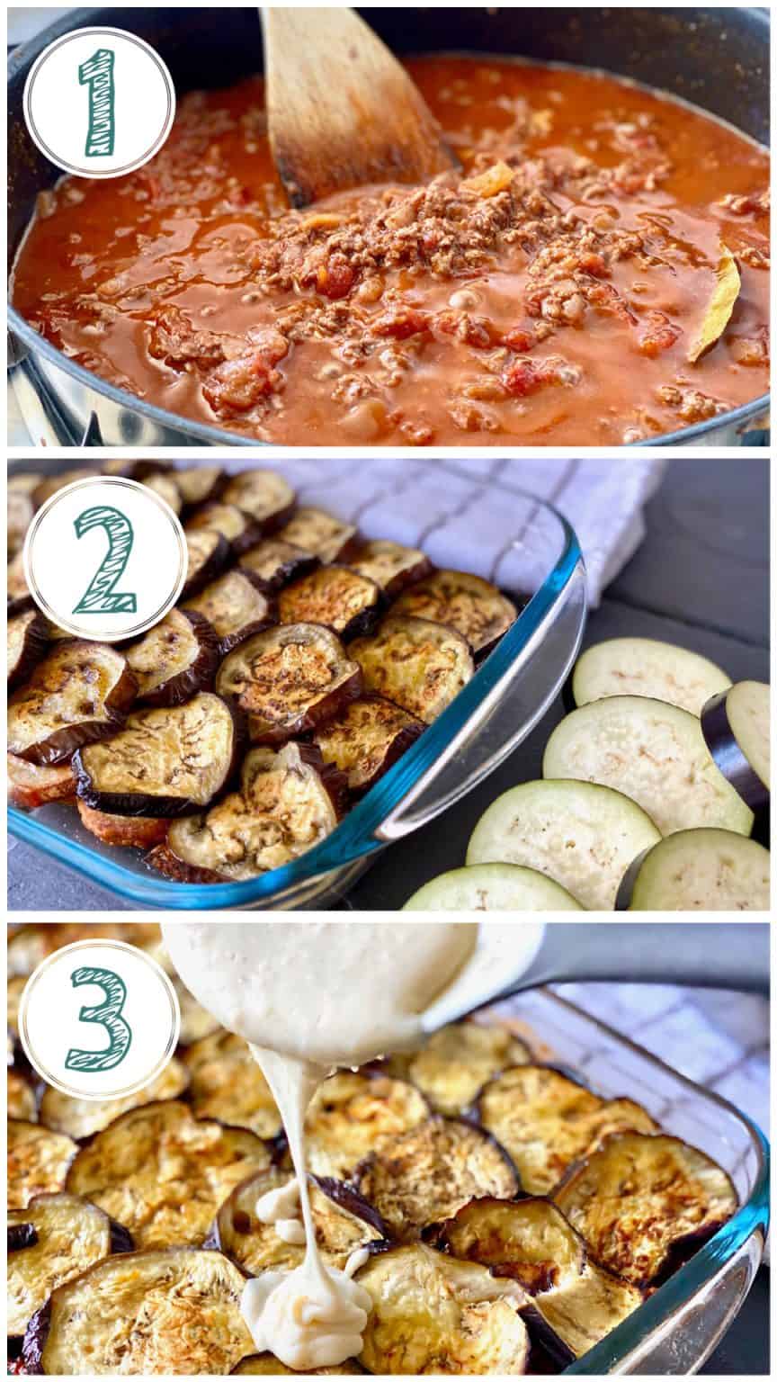 Traditional Moussaka recipe with eggplants (aubergines) and potatoes ...